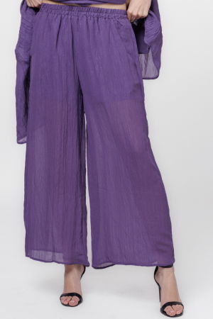 Pantaloni casual - Pantaloni mov eleganti, usor creponati