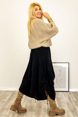 Pantaloni negri tip salvari cu design urban si șireturi laterale, din raiat subtire [2]