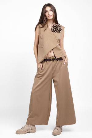 Pantaloni largi si drepti, casual, cu o curea fancy, camel [5]