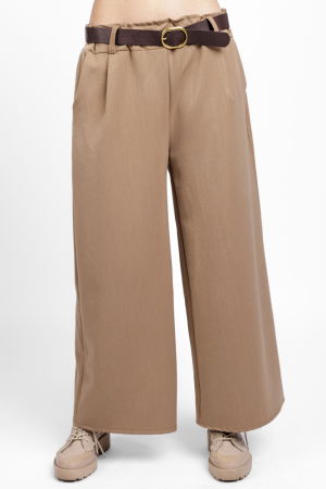 Pantaloni largi si drepti, casual, cu o curea fancy, camel [2]