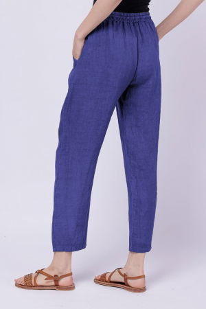 Pantaloni pana din in, cu siret in talie, albastru [2]