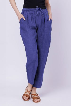 Îmbrăcăminte - Pantaloni pana din in, cu siret in talie, albastru