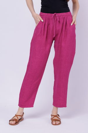 Pantaloni pana din in, cu siret in talie, mov zmeura [1]