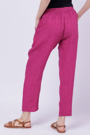 Pantaloni pana din in, cu siret in talie, mov zmeura [2]