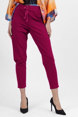 Pantaloni casual - Pantaloni pana magenta din jerseu de vascoaza, casual