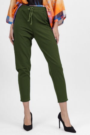 Pantaloni casual - Pantaloni pana kaki din jerseu de vascoaza, casual