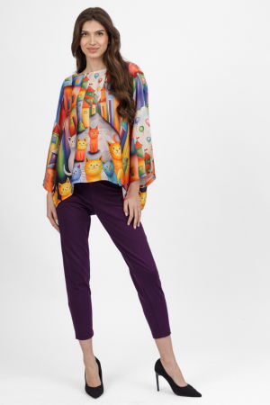 Pantaloni casual - Pantaloni pana mov inchis din jerseu de vascoaza, casual