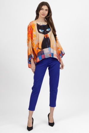 Pantaloni casual - Pantaloni pana albastri din jerseu de vascoaza, casual