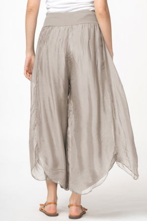 Pantaloni petrecuti din matase si vascoza bej fango, tip salvari [3]