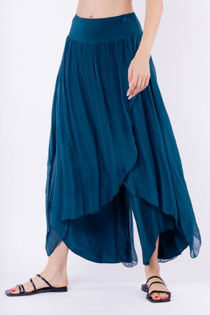 Pantaloni petrecuti din matase si vascoza turcoaz inchis, tip salvari [1]