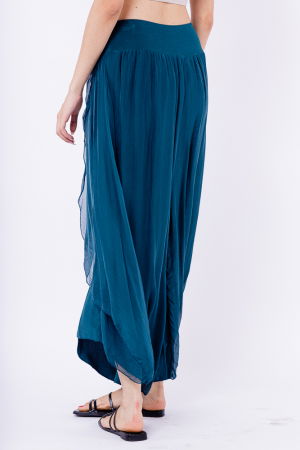 Pantaloni petrecuti din matase si vascoza turcoaz inchis, tip salvari [2]