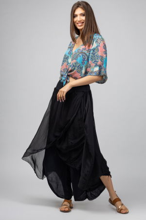 Pantaloni din Mătase si Vâscoză - Pantaloni petrecuti din matase si vascoza negri, tip salvari