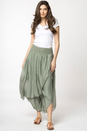 Pantaloni petrecuti din matase si vascoza kaki, tip salvari [1]