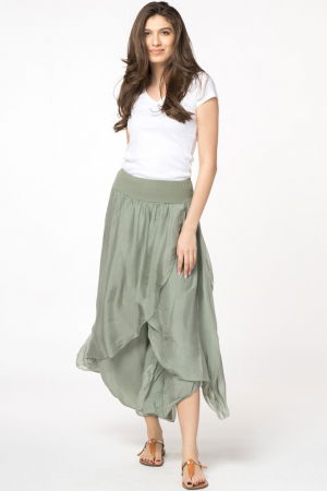 Pantaloni petrecuti din matase si vascoza kaki, tip salvari [2]