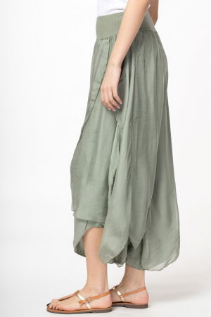 Pantaloni petrecuti din matase si vascoza kaki, tip salvari [4]