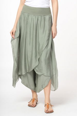 Pantaloni petrecuti din matase si vascoza kaki, tip salvari [3]