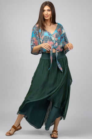 Pantaloni din Mătase si Vâscoză - Pantaloni petrecuti din matase si vascoza verzi, tip salvari