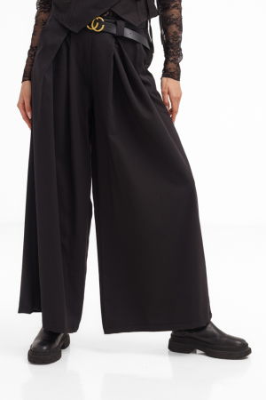 Pantaloni dama negri din stofa fina, palazzo, eleganti, cu talie inalta si curea [1]