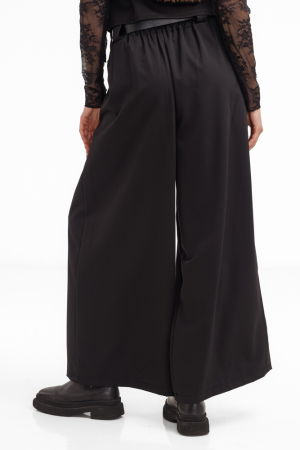 Pantaloni dama negri din stofa fina, palazzo, eleganti, cu talie inalta si curea [3]