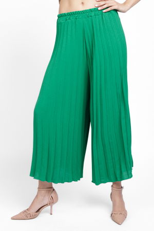 Pantaloni casual - Pantaloni plisati, largi si drepti, verzi