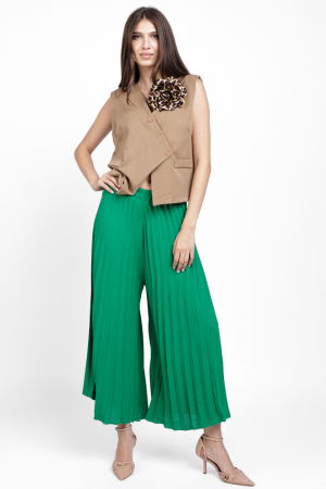 Pantaloni plisati, largi si drepti, verzi [3]