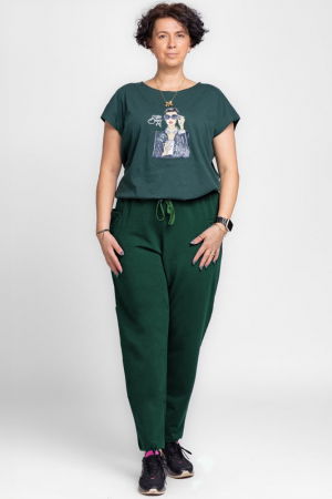 Pantaloni casual - Pantaloni sport verzi, din bumbac, cu buzunare laterale