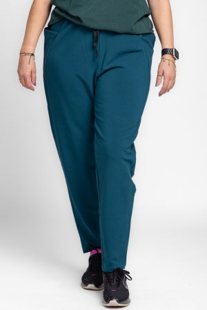 Pantaloni casual - Pantaloni turcoaz casual sport din bumbac cu buzunare laterale