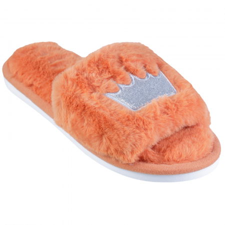 Papuci de Casă - Papuci de casa portocalii cu coronita argintie brodata