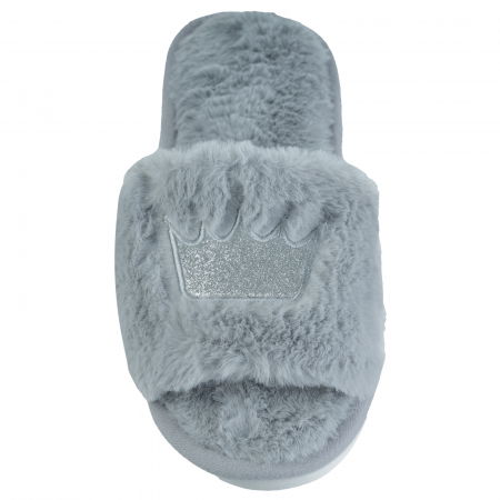 Papuci de casa gri cu coronita argintie brodata [1]