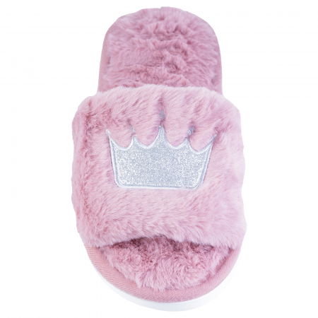 Papuci de casa roz cu coronita argintie brodata [1]