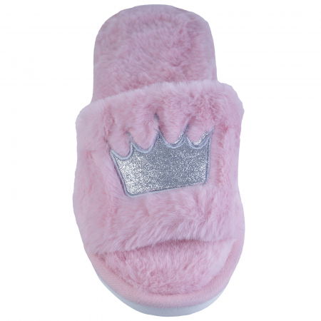 Papuci de casa roz inchis cu coronita argintie brodata [1]