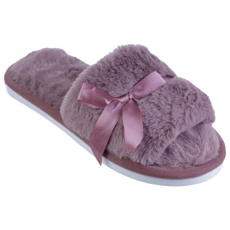 Papuci de Casă - Papuci de casa roz inchis cu panglica si funda