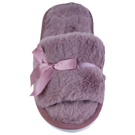Papuci de casa roz inchis cu panglica si funda [1]