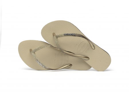 Papuci de Casă - Papuci Havaianas slim din cauciuc natural cu glitter, gri nisipiu