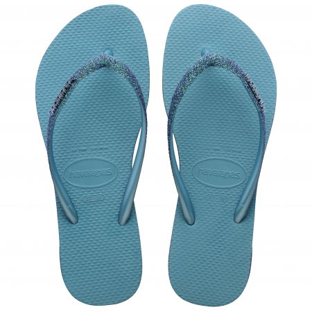 Papuci Havaianas slim din cauciuc natural cu glitter, albastru [1]