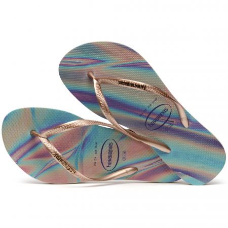 Papuci de Casă - Papuci Havaianas slim din cauciuc natural,  degrade cu gri metalizat si mov