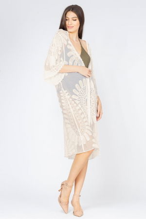 Rochii de Plajă tip Poncho - Pareo bej din dantela, din bumbac brodat
