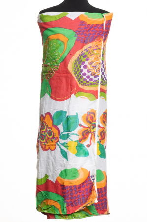 Eșarfe tip Pareo - Pareo de plaja cu doua fete, cu flori portocalii, mov, verde si prosop bej pe verso