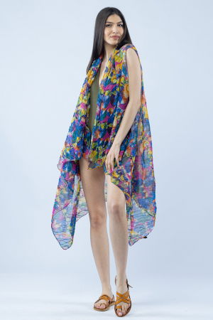 Pareo plaja din material plisat matasos si usor, imprimeu cercuri multicolore [2]