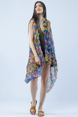 Pareo plaja din material plisat matasos si usor, imprimeu cercuri multicolore [3]