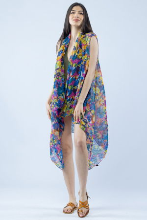 Pareo plaja din material plisat matasos si usor, imprimeu cercuri multicolore [1]