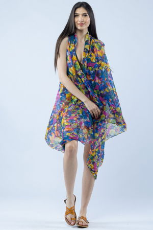 Îmbrăcăminte - Pareo plaja din material plisat matasos si usor, imprimeu cercuri multicolore