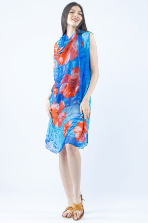 Pareo plaja din material plisat matasos si usor, in nuante exotice de albastru si corai [3]