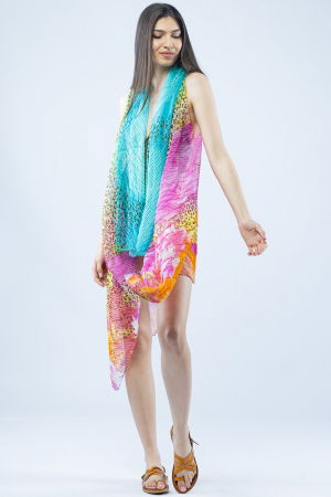 Pareo plaja din material plisat matasos si usor, motive animal print albastre si mov [1]