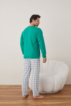 Pijama barbati de Craciun din bumbac, doua piese cu renul lui Mos Craciun pe verde [1]