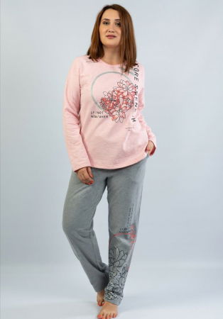 Pijamale - Pijama groasa din bumbac doua piese cu imprimeu floral