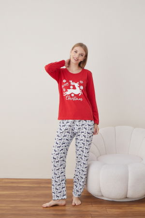 Pijama de Craciun din bumbac, doua piese cu renul lui Mos Craciun [1]