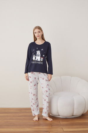 Pijamale - Pijama de Craciun din bumbac, doua piese cu prietenii lui Mos Craciun