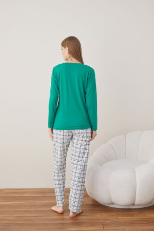 Pijama de Craciun din bumbac, doua piese cu Renul lui Mos Craciun pe verde [2]