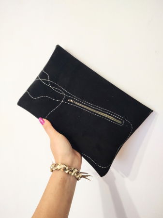 Plic negru din piele naturala întoarsă , cu trandafir tridimensional ,festiv [1]